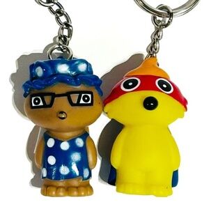 Vintage 1980s Star Awards Keychains Fox Wolf Grandma Blue Polka Dot Rainbow Toy